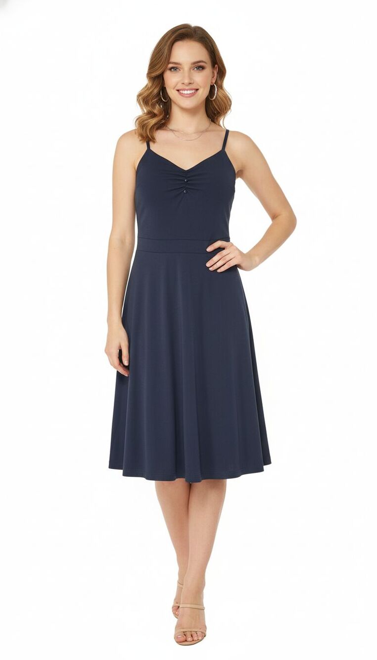 Scarlet Darkness Dress Navy Blue Midi Sleeveless Ruched Bust Size L